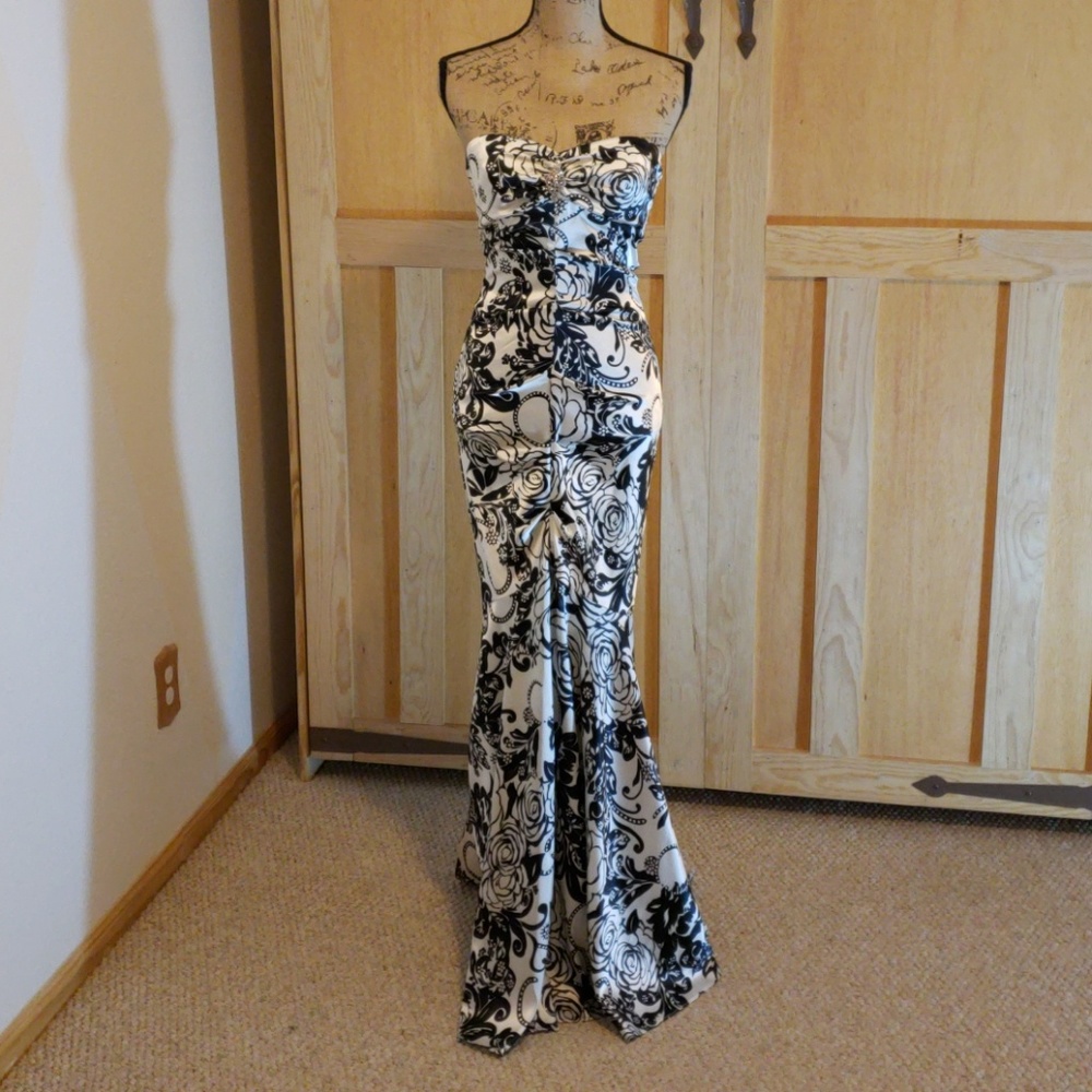 Black and white floral gown
